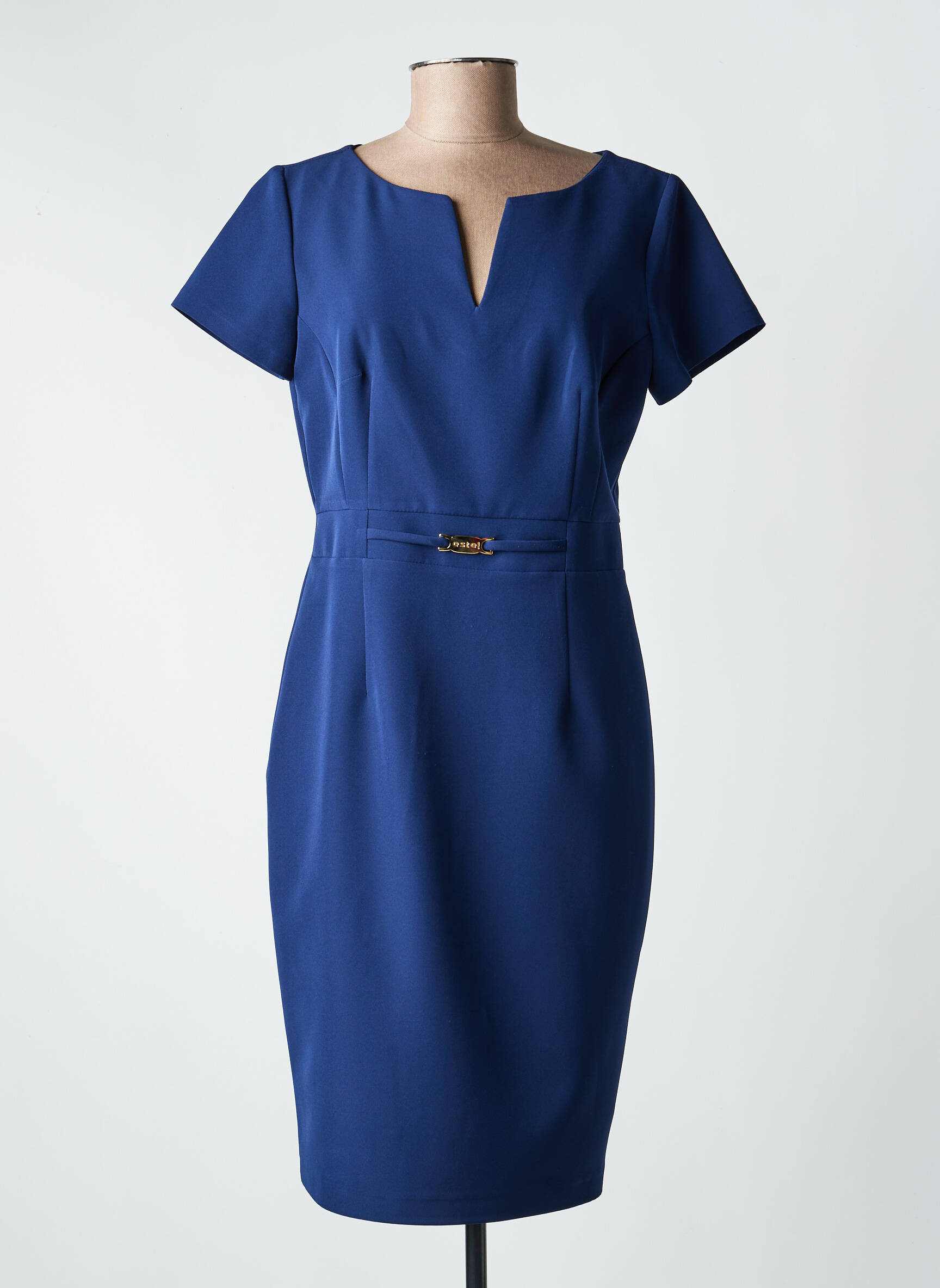 Robe mi-longue manches courtes manches courtes bleu ESTEL COLLECTION femme