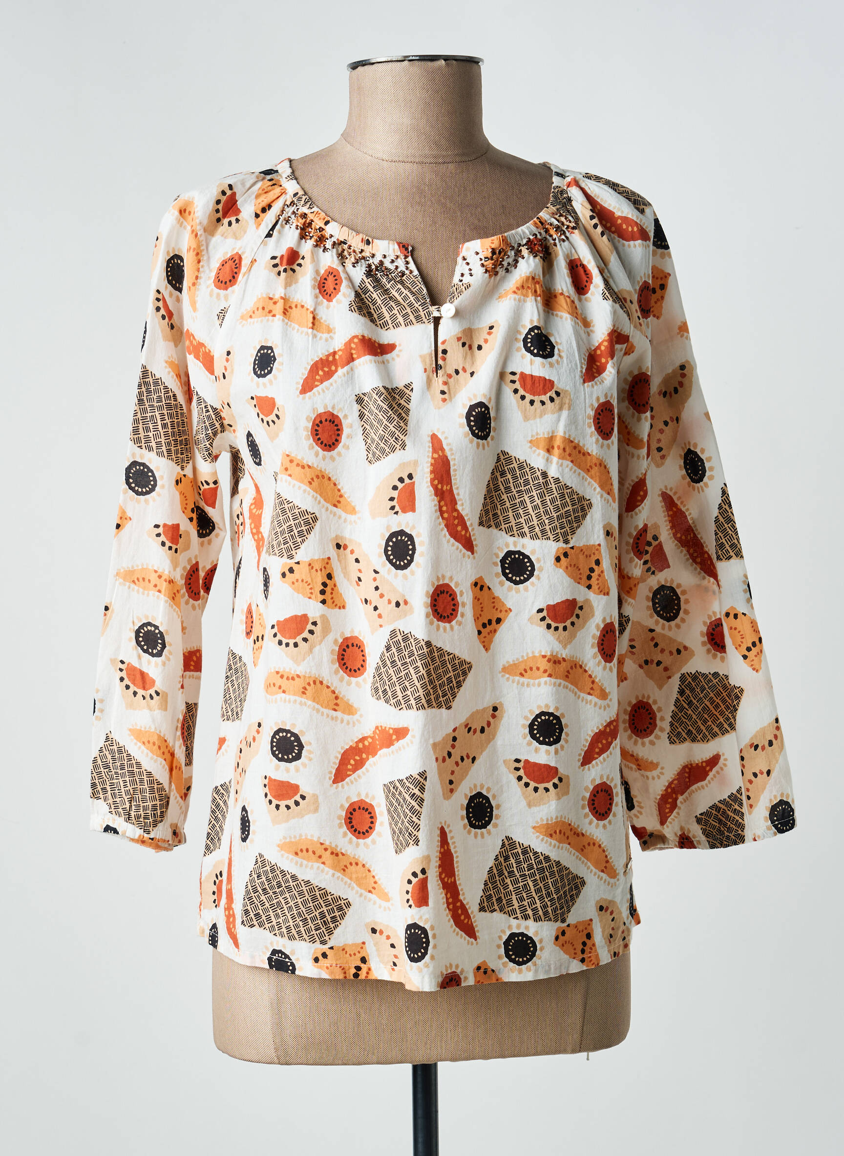 Blouse tissage popeline manches 3/4 orange AGATHE & LOUISE femme