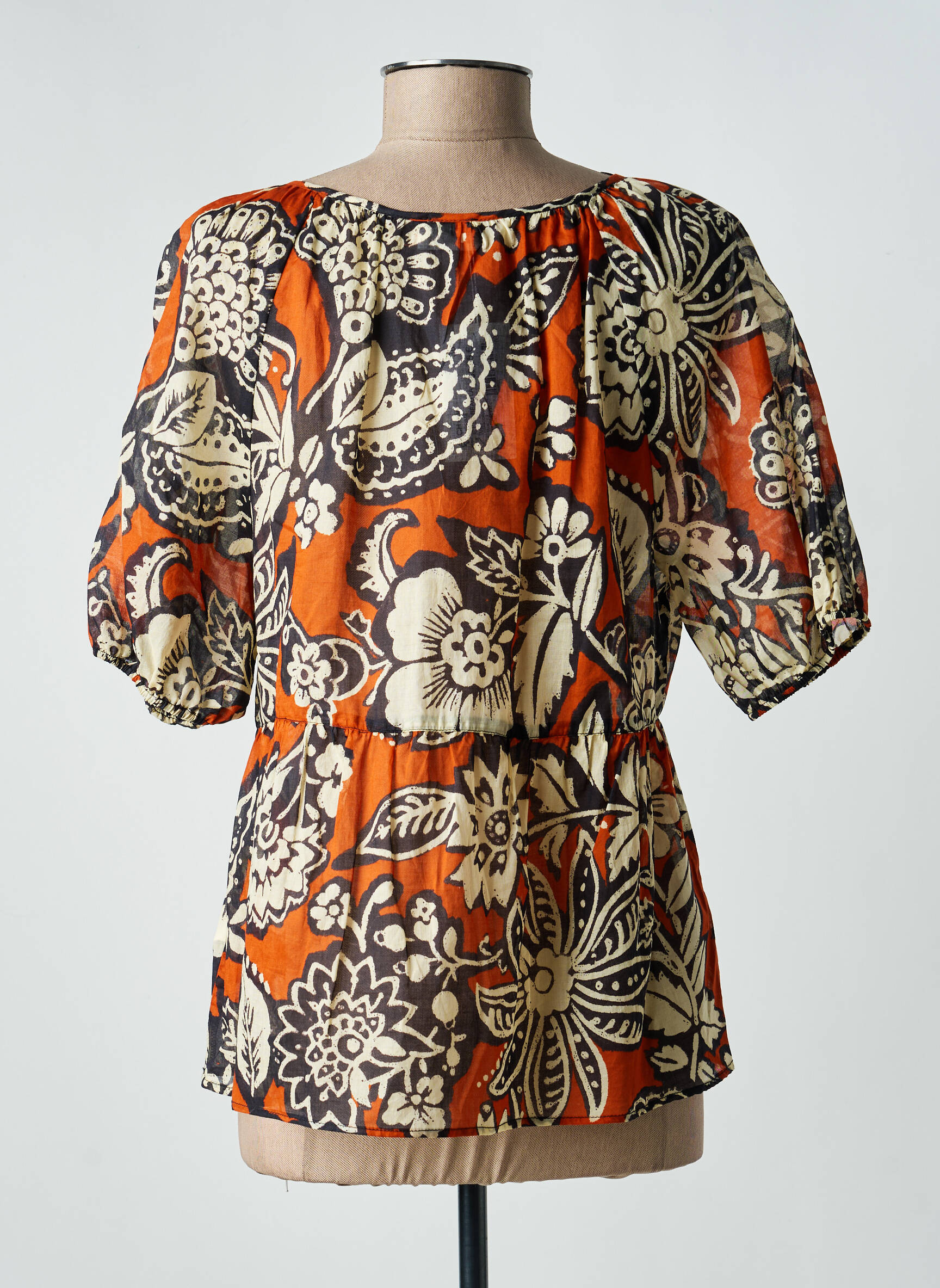 Blouse tissage popeline manches 3/4 orange C'EST BEAU LA VIE femme
