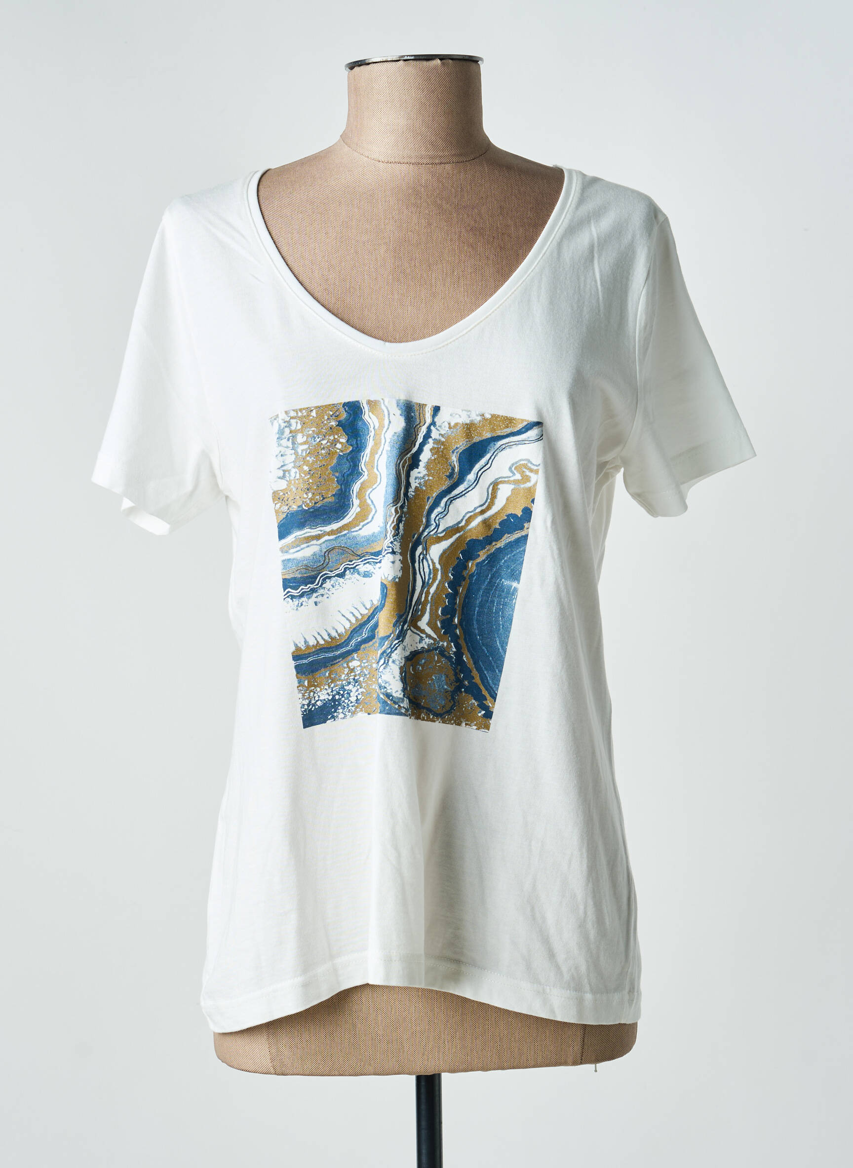 T-shirt col v manches courtes beige SIGNE NATURE femme