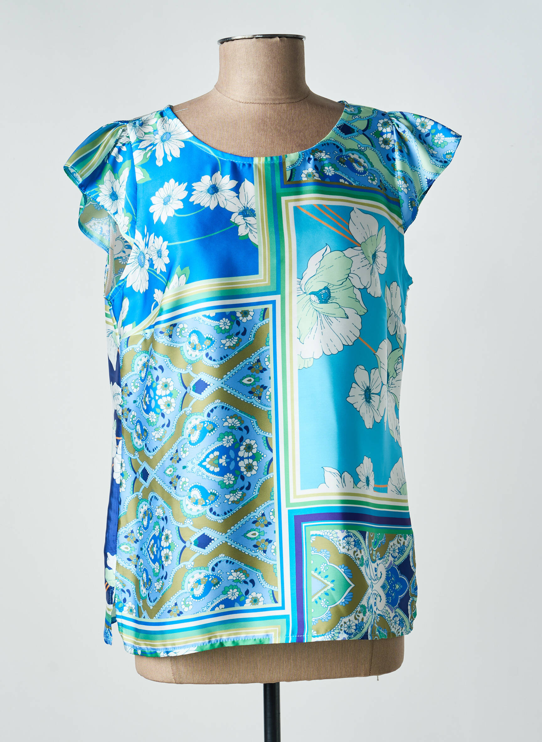 Top coupe fluide manches courtes bleu ESTEL COLLECTION femme