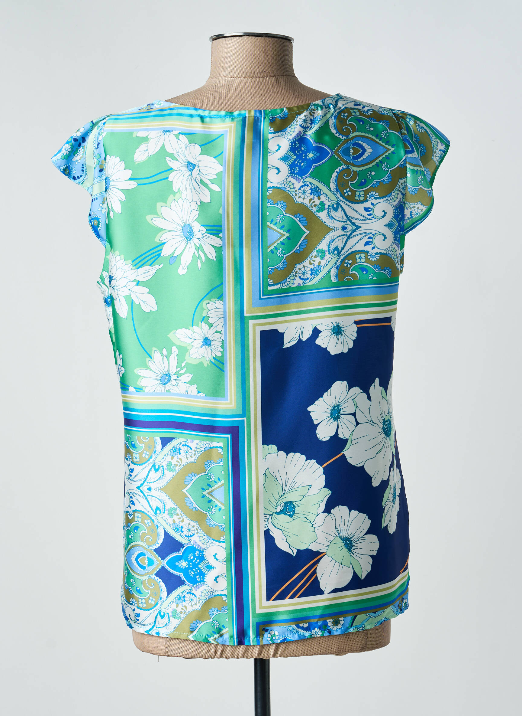 Top coupe fluide manches courtes bleu ESTEL COLLECTION femme