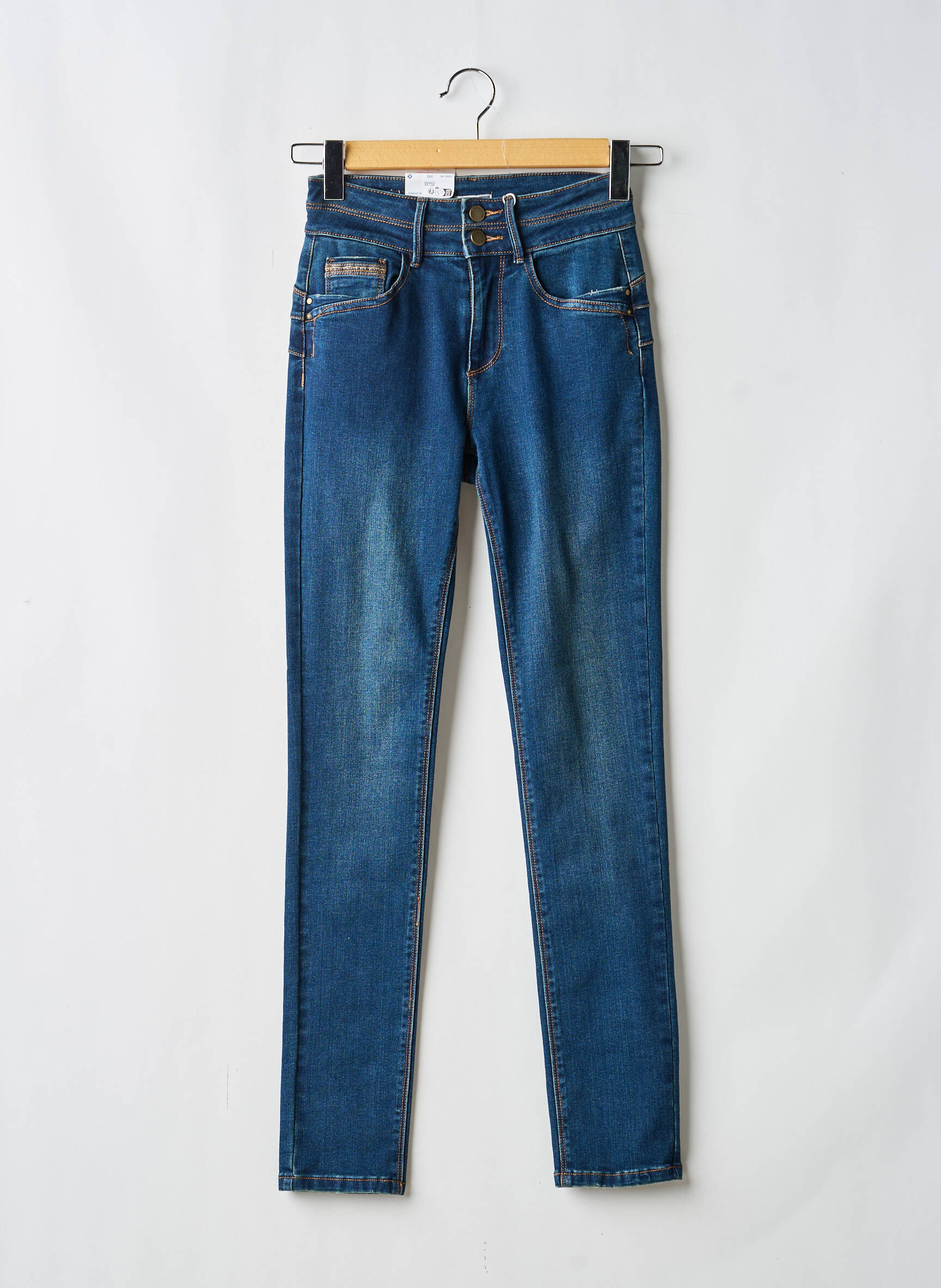 Jeans coupe slim stretch taille normale bleu C'EST BEAU LA VIE femme