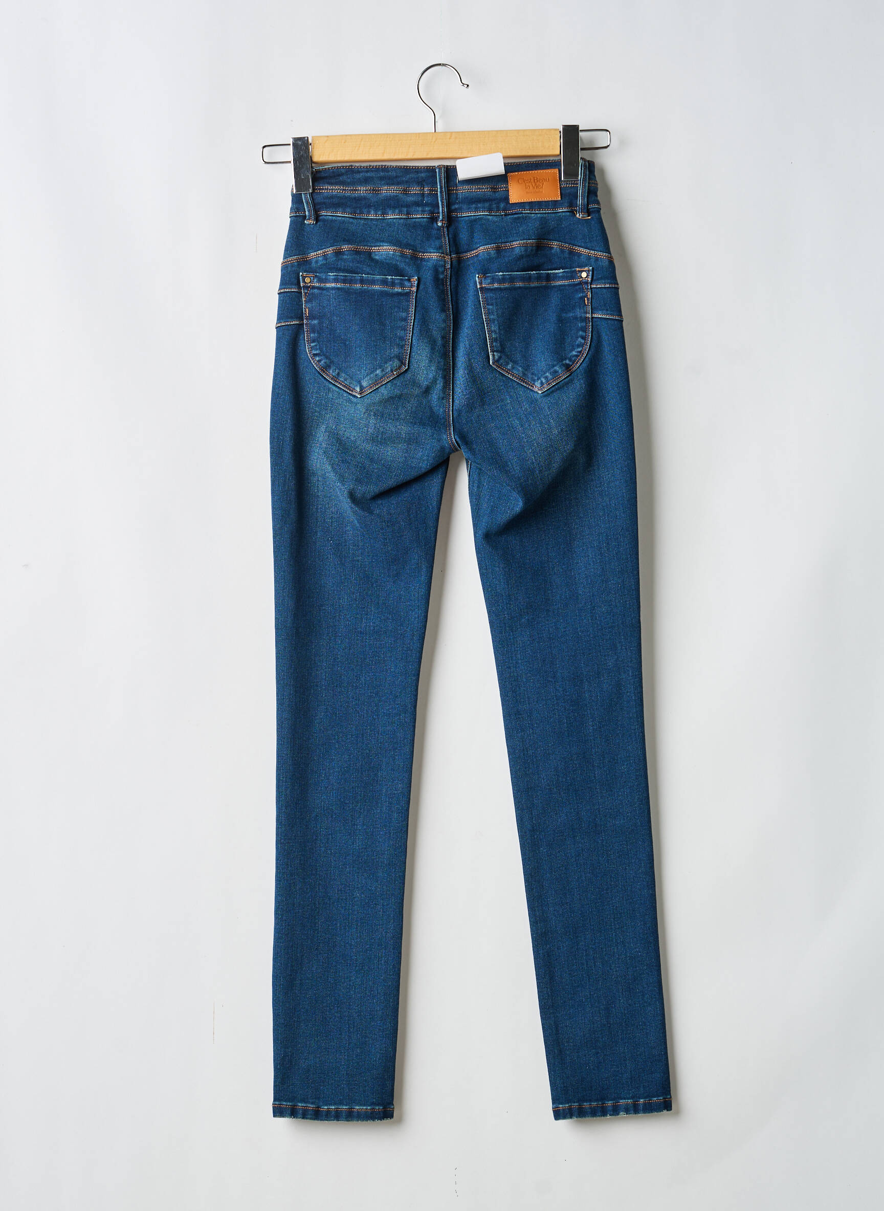 Jeans coupe slim stretch taille normale bleu C'EST BEAU LA VIE femme