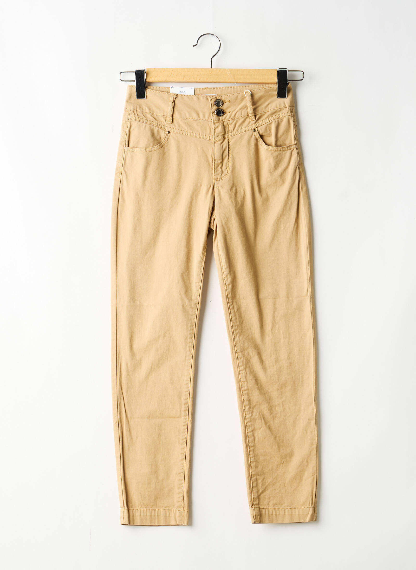 Pantalon slim tissage popeline taille normale beige C'EST BEAU LA VIE femme