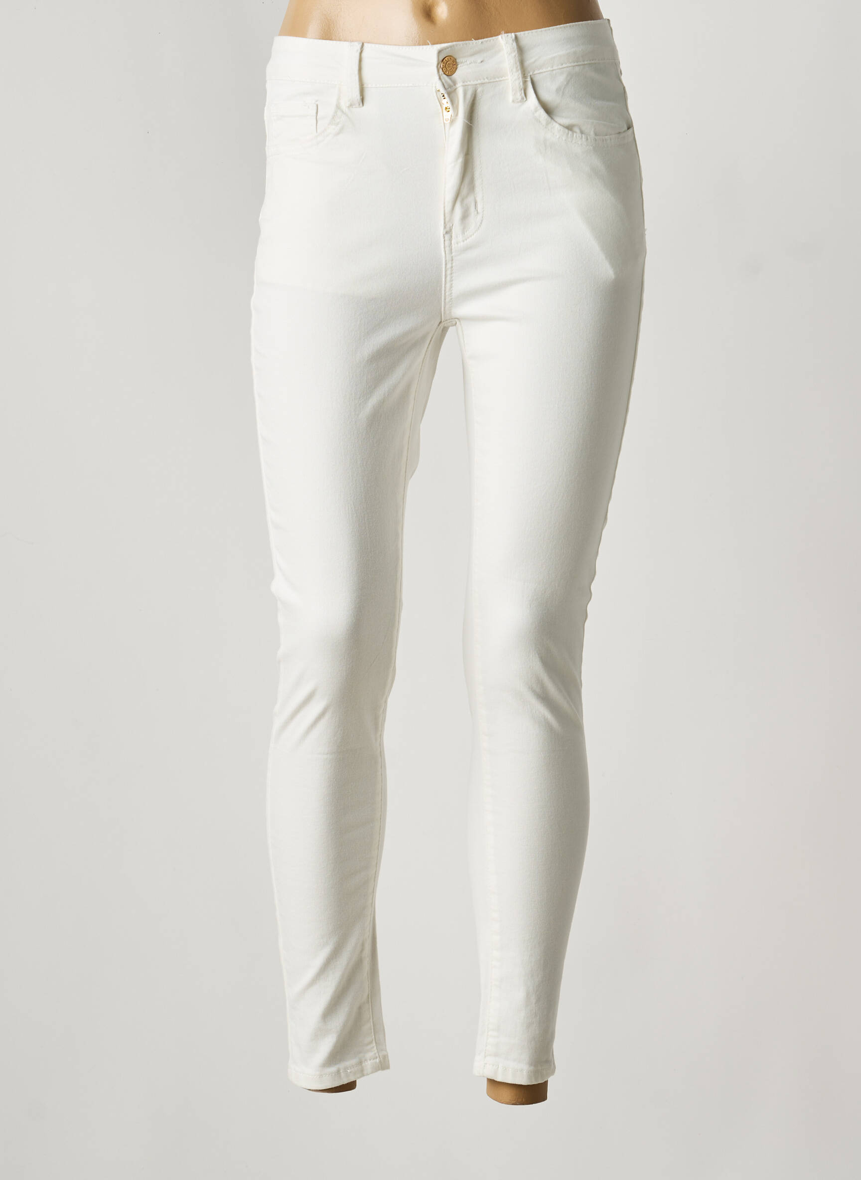 Pantalon slim tissage popeline taille normale blanc MOLLY BRACKEN femme