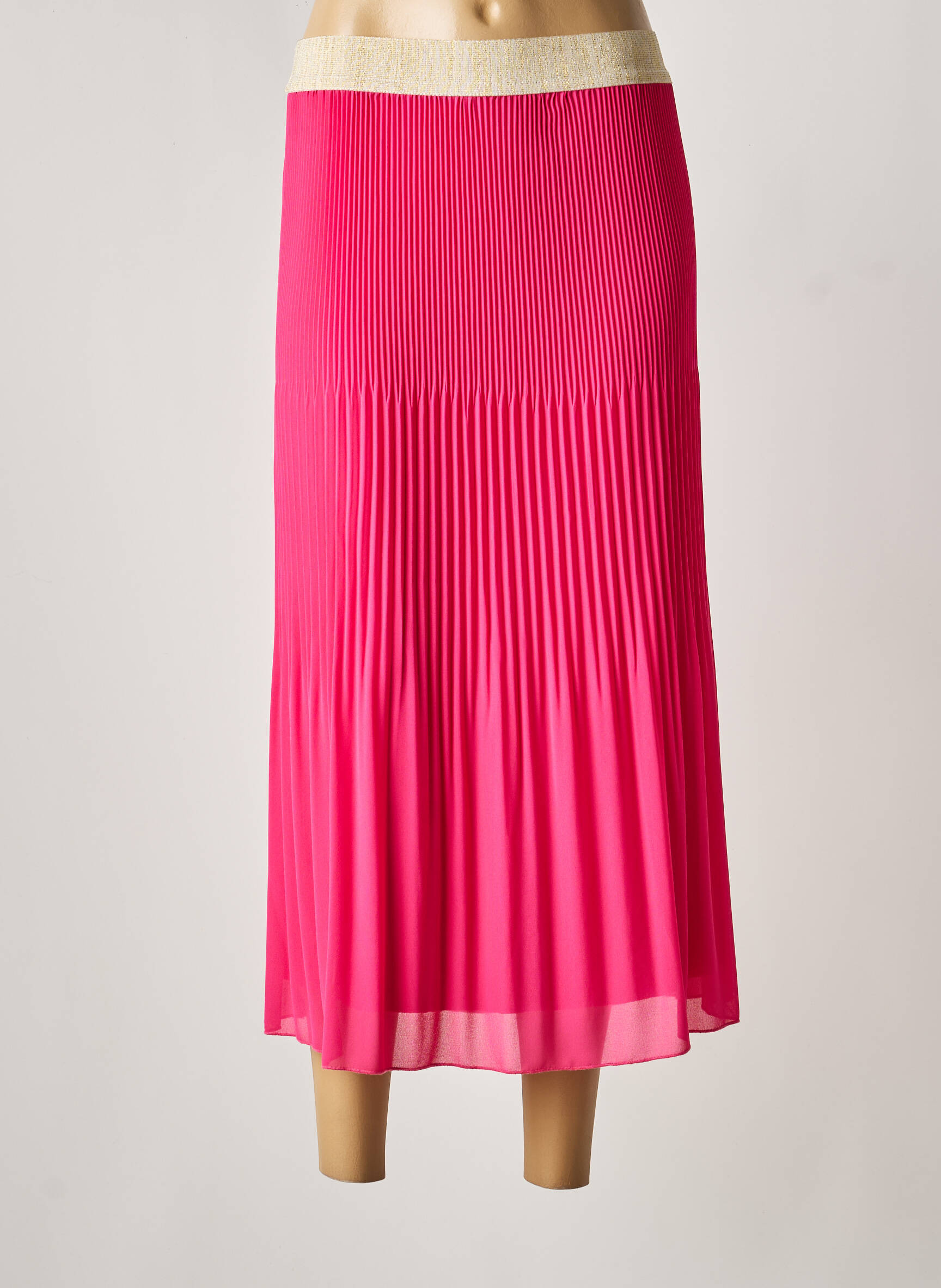 Jupe mi-longue coupe droite rose SIGNE NATURE femme