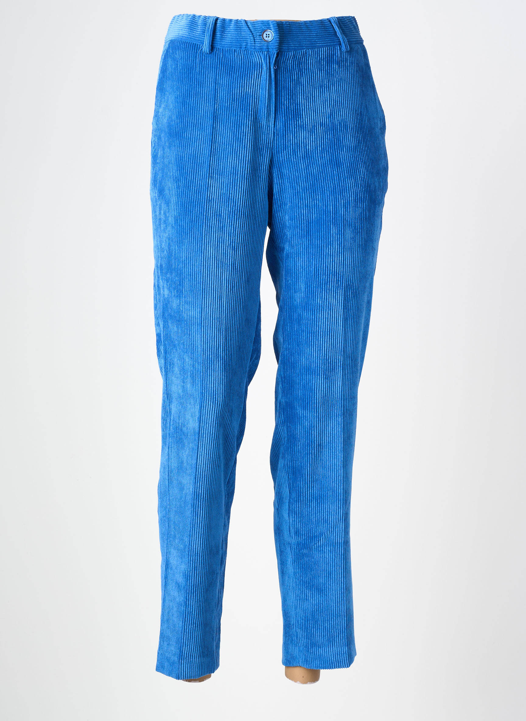 Pantalon droit fermeture zippée sous rabat boutonné taille normale bleu BARILOCHE femme