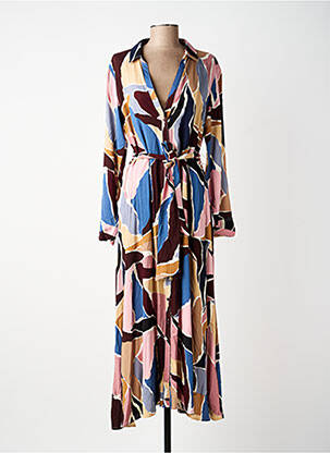 Robe longue imprimé fantaisie manches longues rose SOYACONCEPT femme