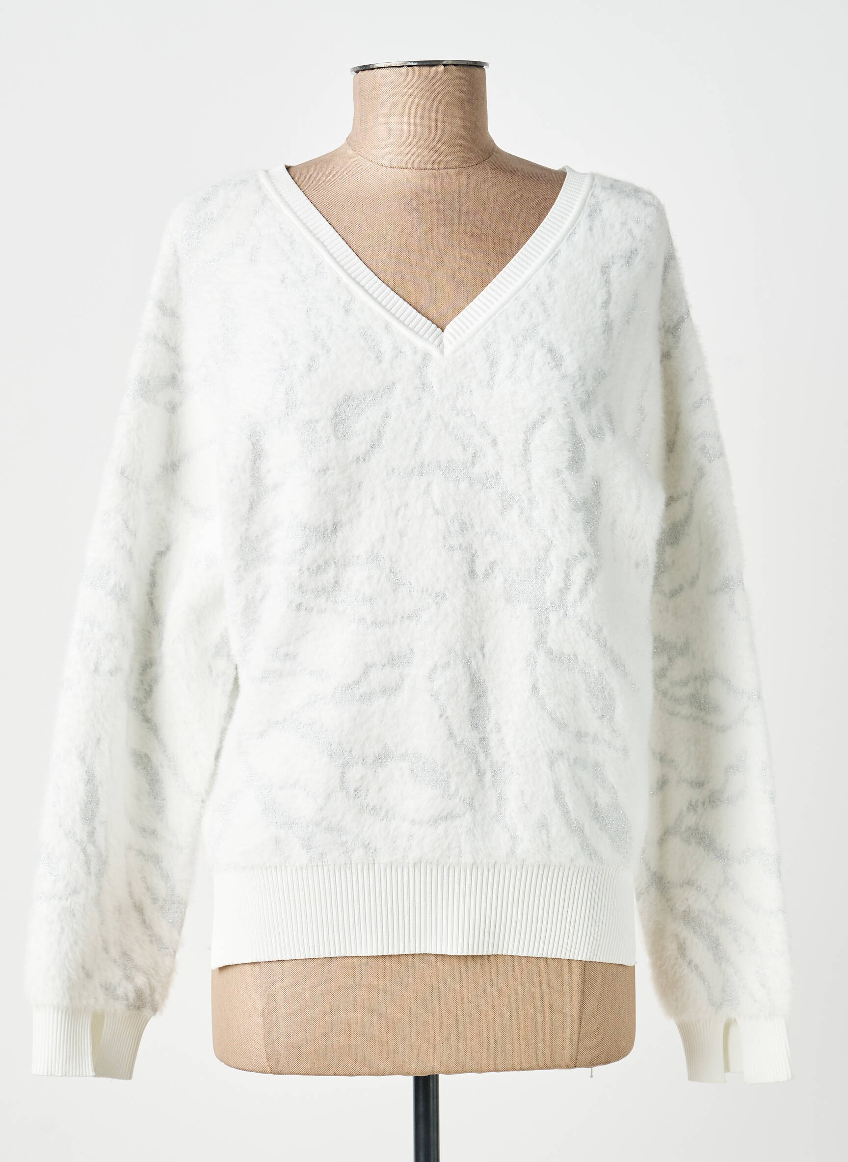 Pull col v manches longues argent EVA KAYAN femme