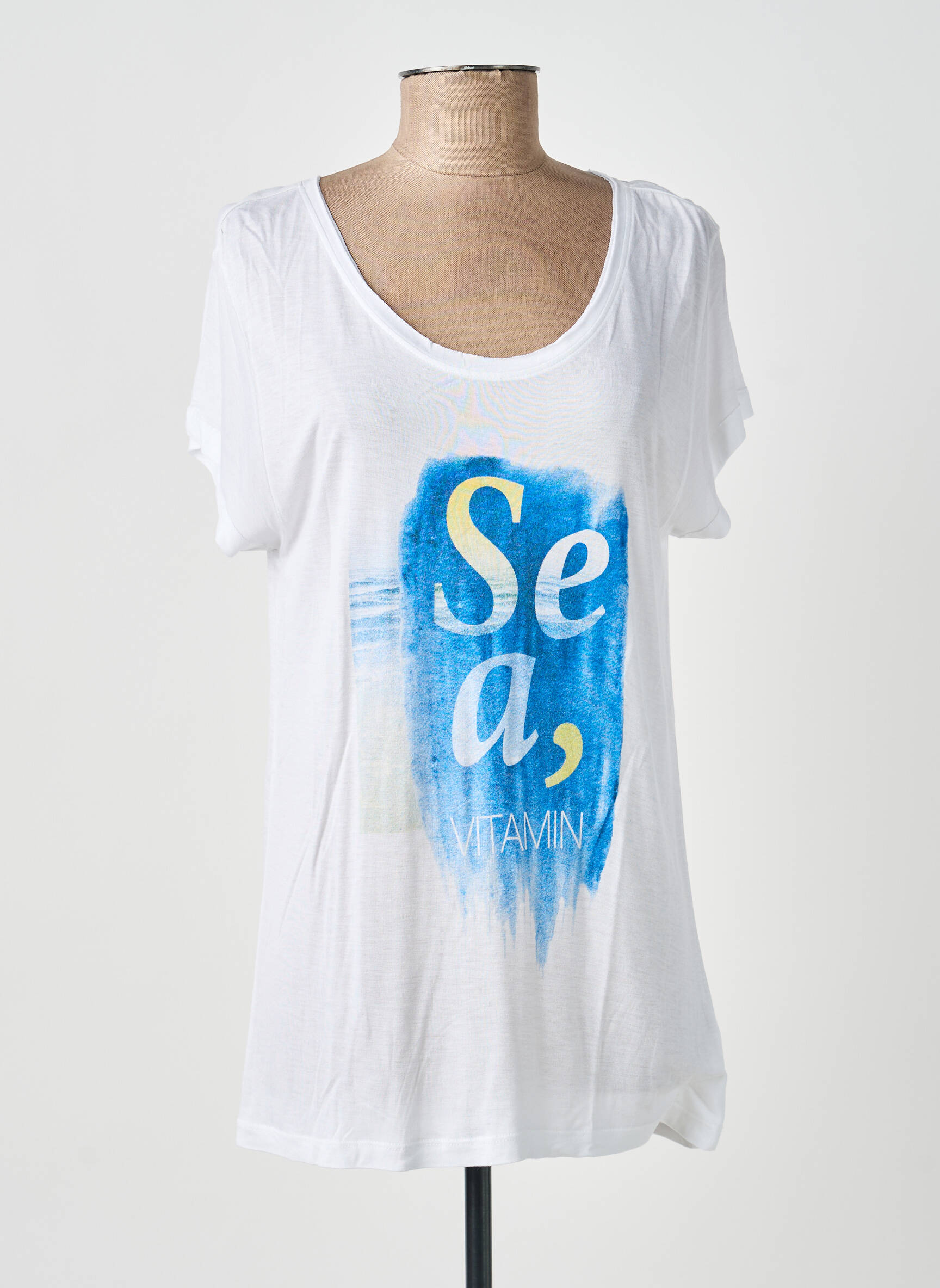 T-shirt imprimé fantaisie manches courtes blanc SMASH WEAR femme