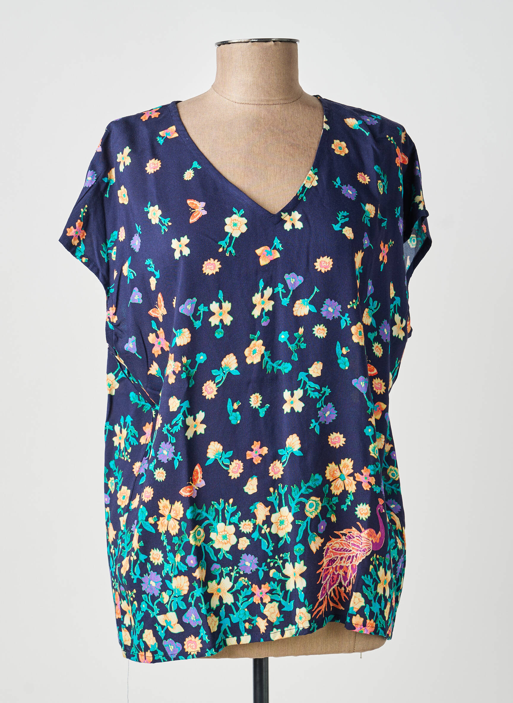 Blouse tissage popeline manches courtes bleu LA FIANCÉE femme