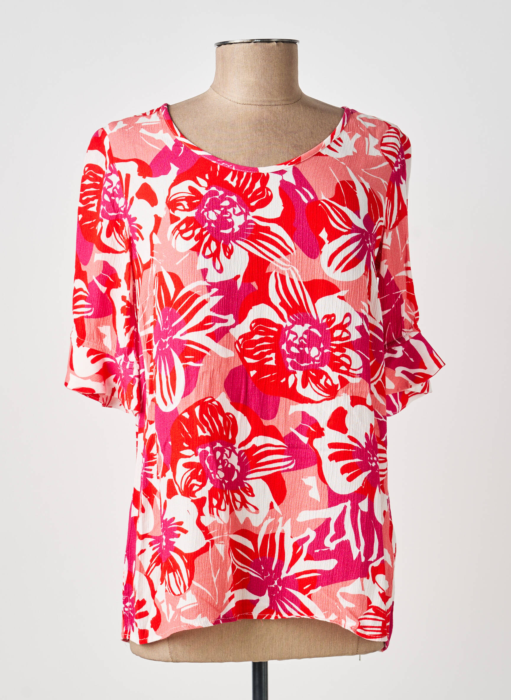 Blouse imprimé fleurs manches courtes rouge FRANCE RIVOIRE femme