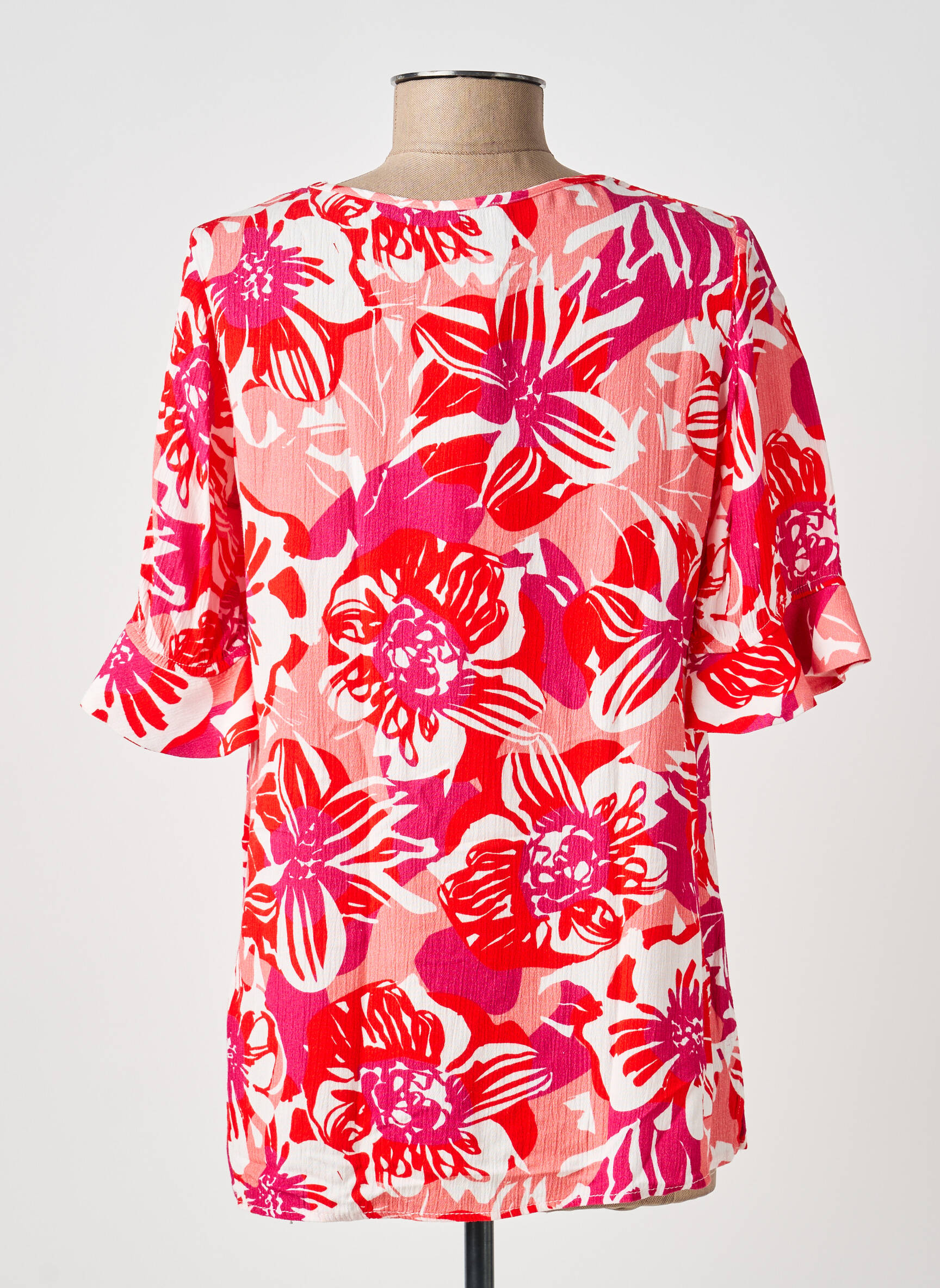 Blouse imprimé fleurs manches courtes rouge FRANCE RIVOIRE femme
