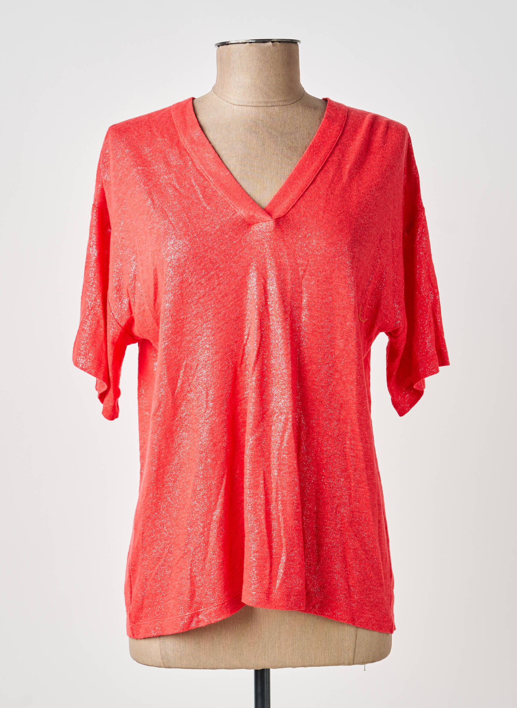 T-shirt col v manches courtes rouge EVA KAYAN femme