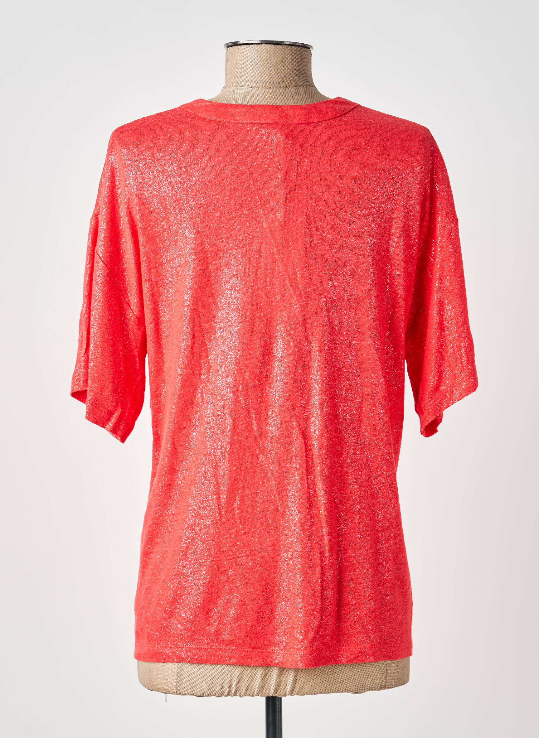 T-shirt col v manches courtes rouge EVA KAYAN femme