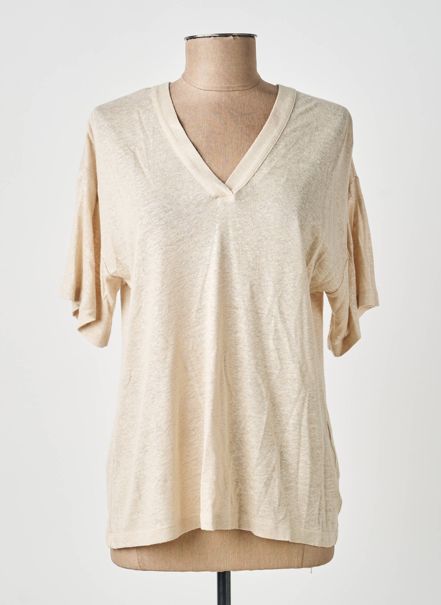 T-shirt col v manches courtes rose EVA KAYAN femme