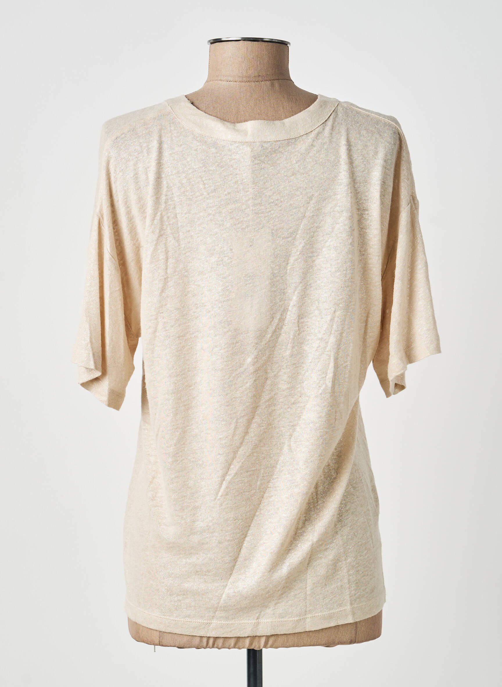 T-shirt col v manches courtes rose EVA KAYAN femme