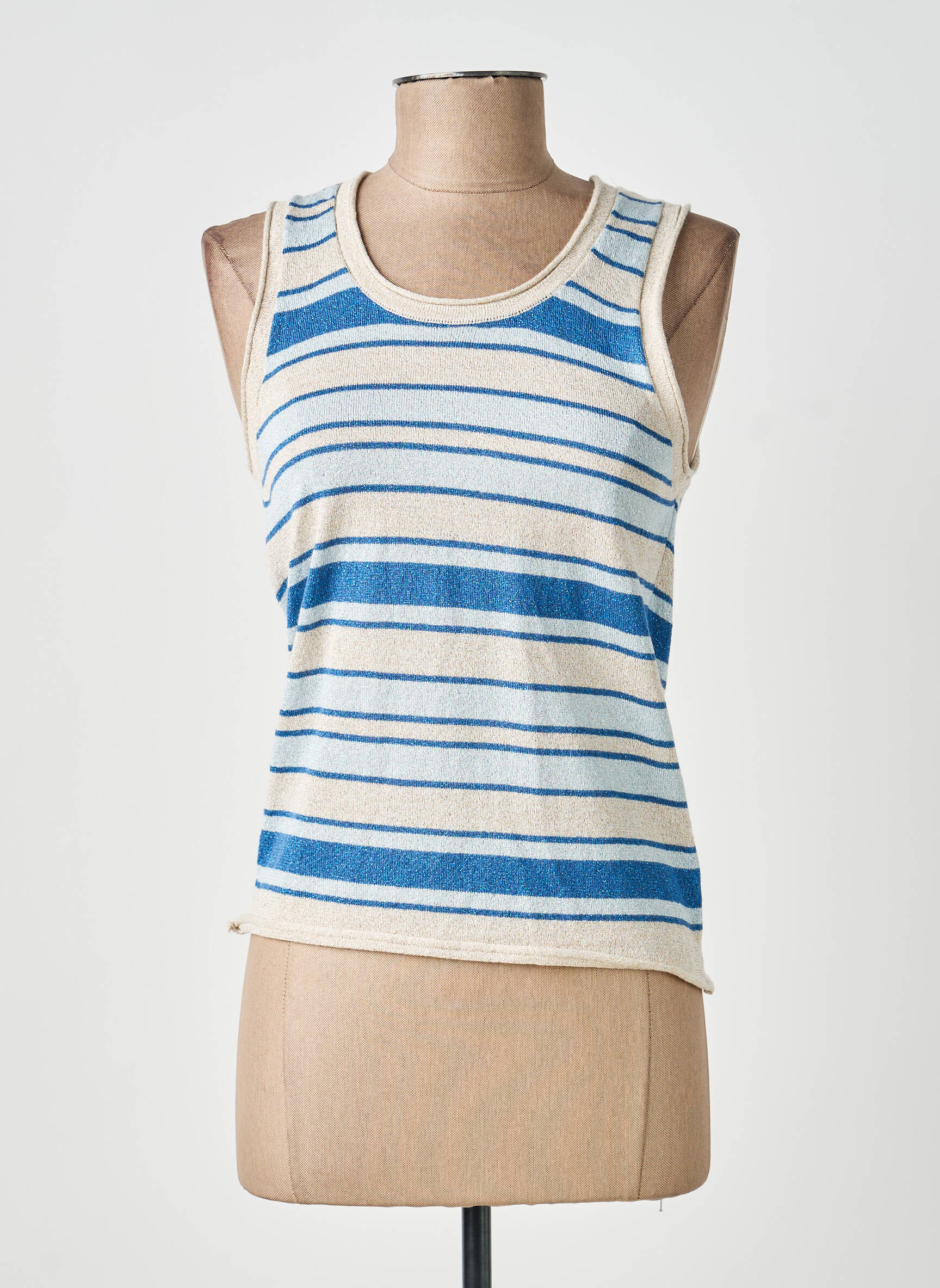 Pull coupe cintrée sans manche bleu EVA KAYAN femme