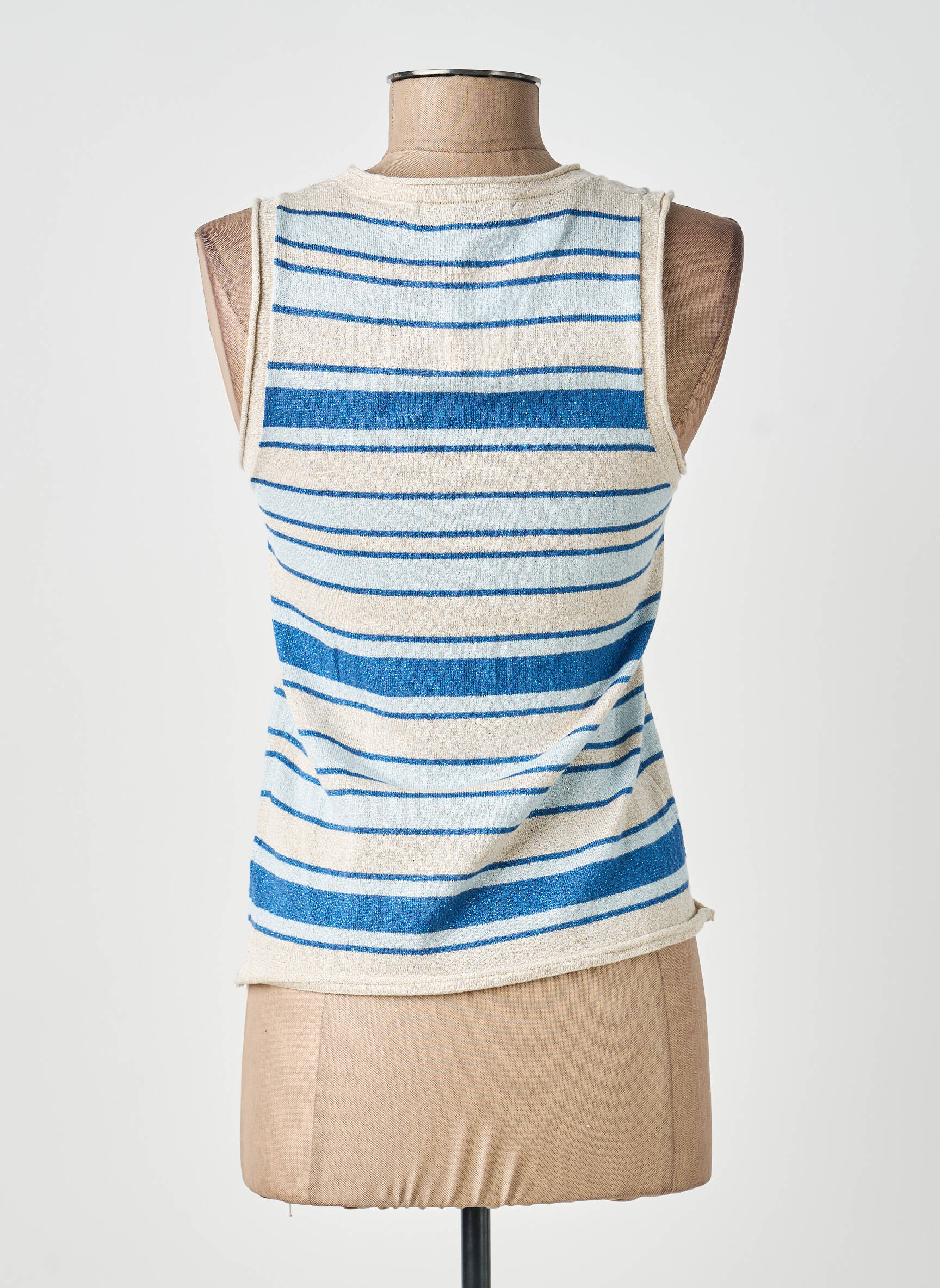 Pull coupe cintrée sans manche bleu EVA KAYAN femme