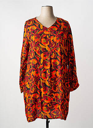 Robe mi-longue imprimé fleurs manches longues orange AGATHE & LOUISE femme
