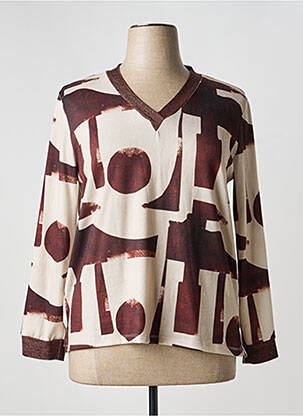 Pull coupe cintrée manches longues marron JOY femme