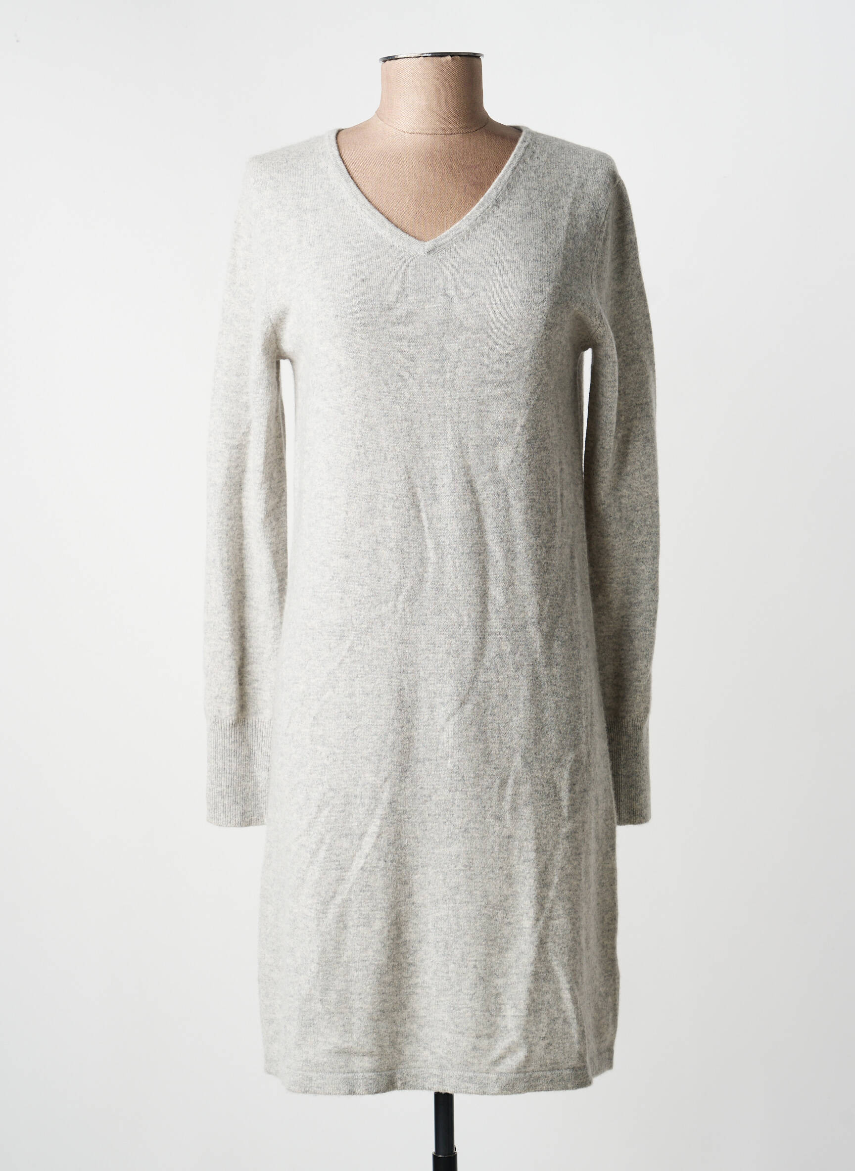 Robe pull col v manches longues gris ESTHEME femme