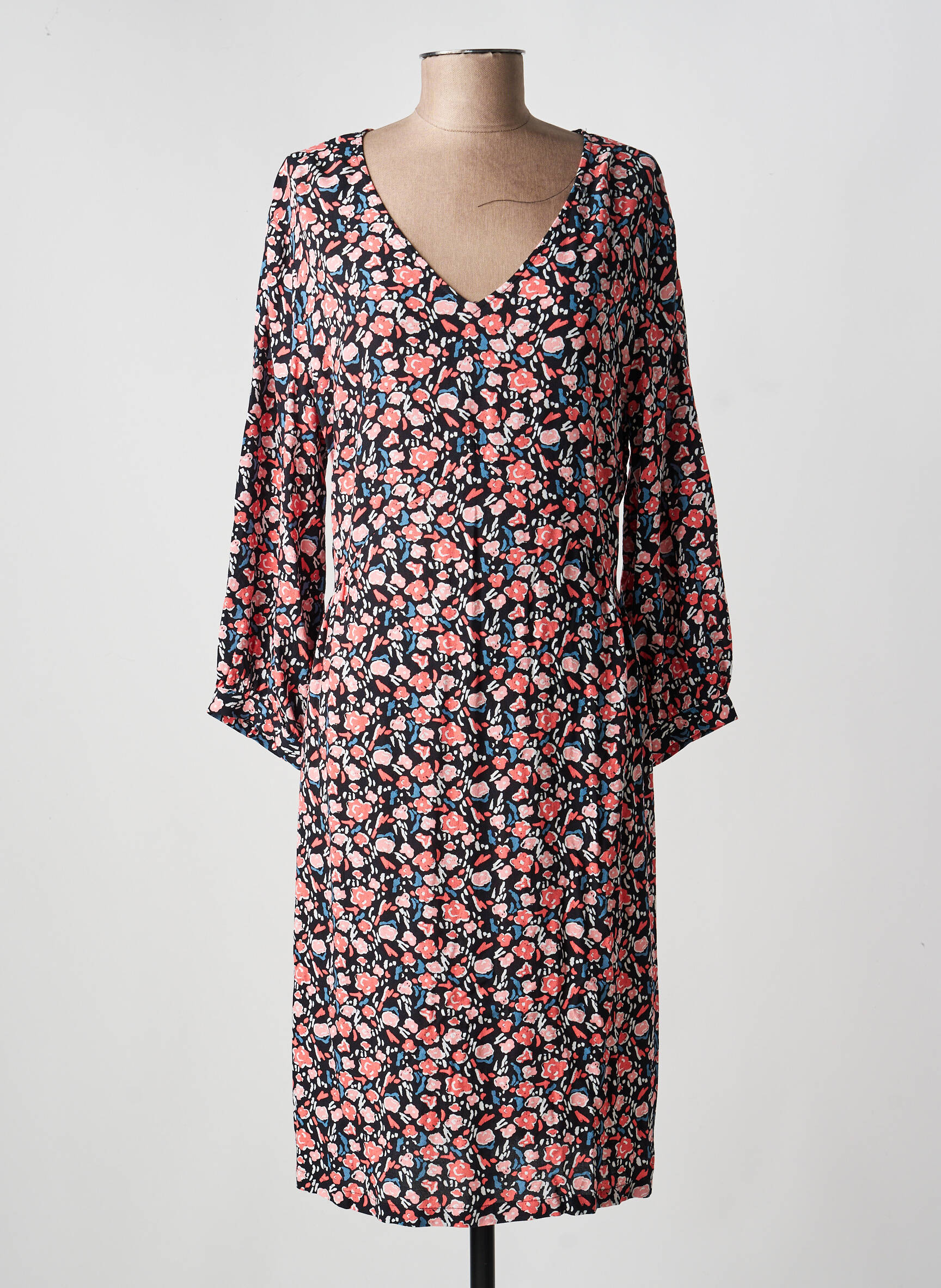 Robe mi-longue imprimé fleurs manches longues noir LA FIANCÉE femme