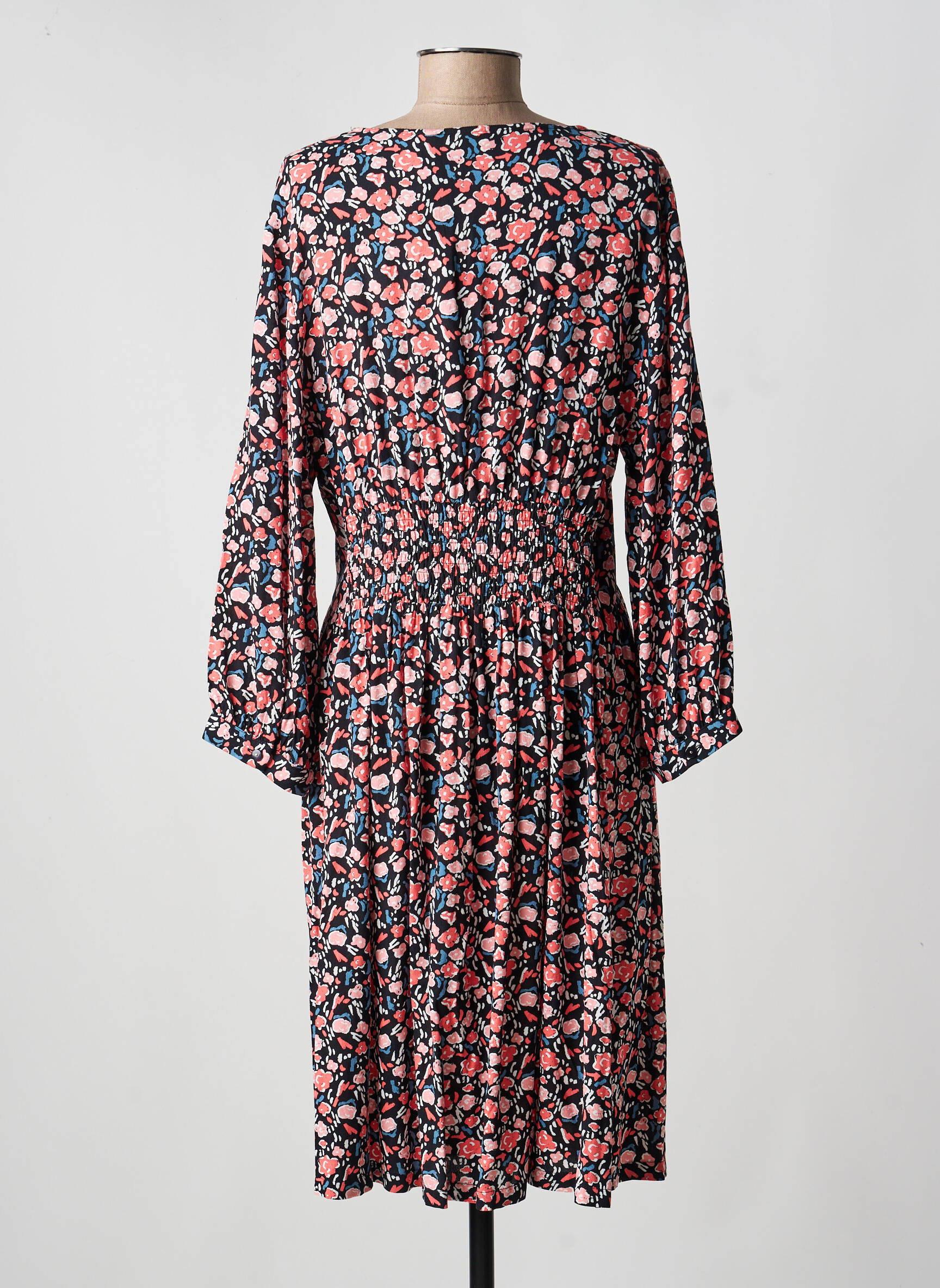 Robe mi-longue imprimé fleurs manches longues noir LA FIANCÉE femme