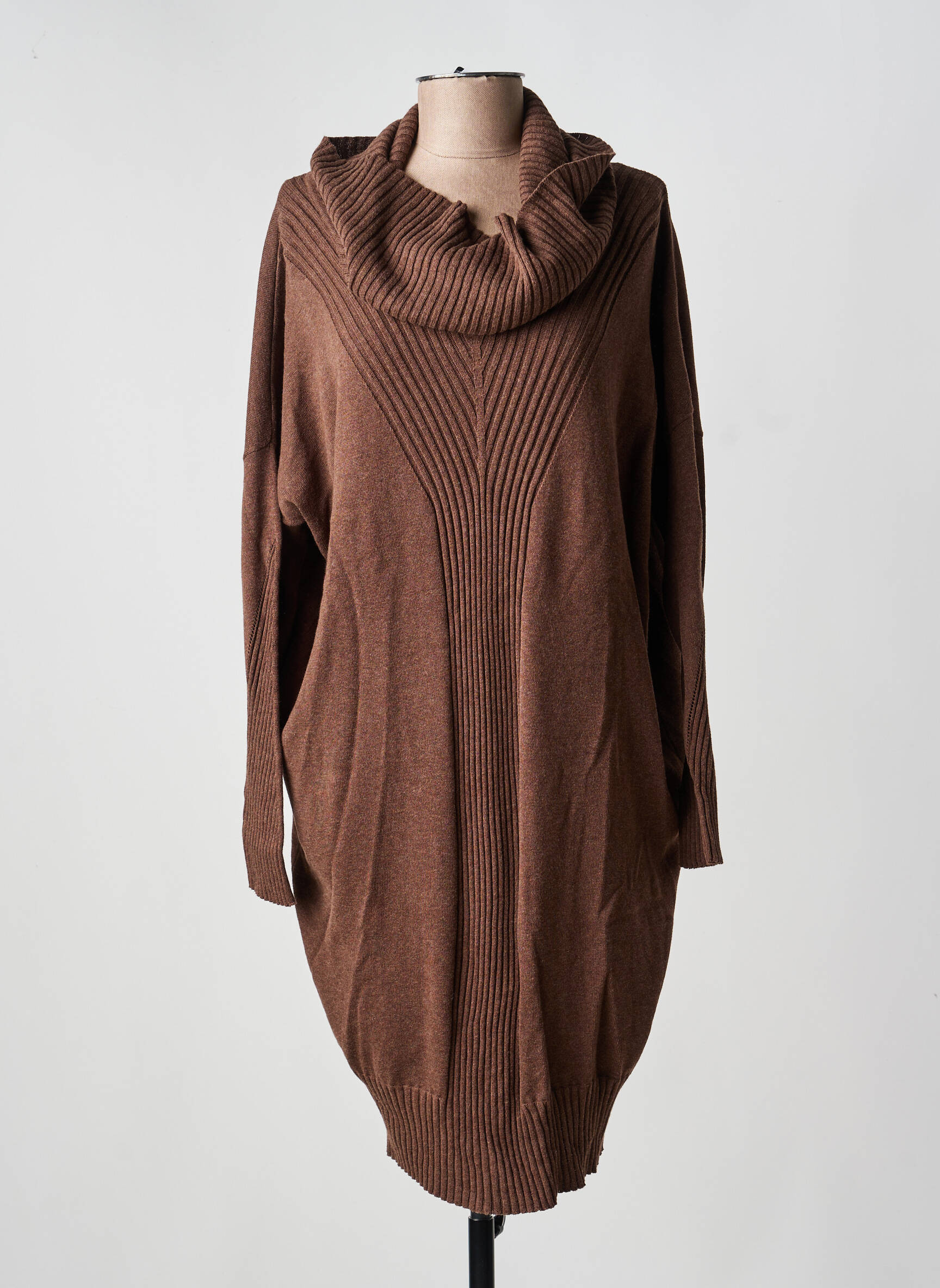 Robe pull col boule manches longues marron MARBLE femme
