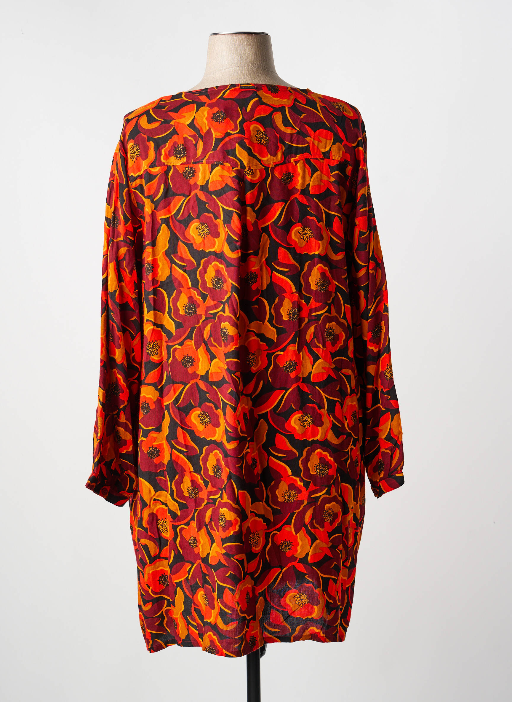 Robe mi-longue imprimé fleurs manches longues orange AGATHE & LOUISE femme