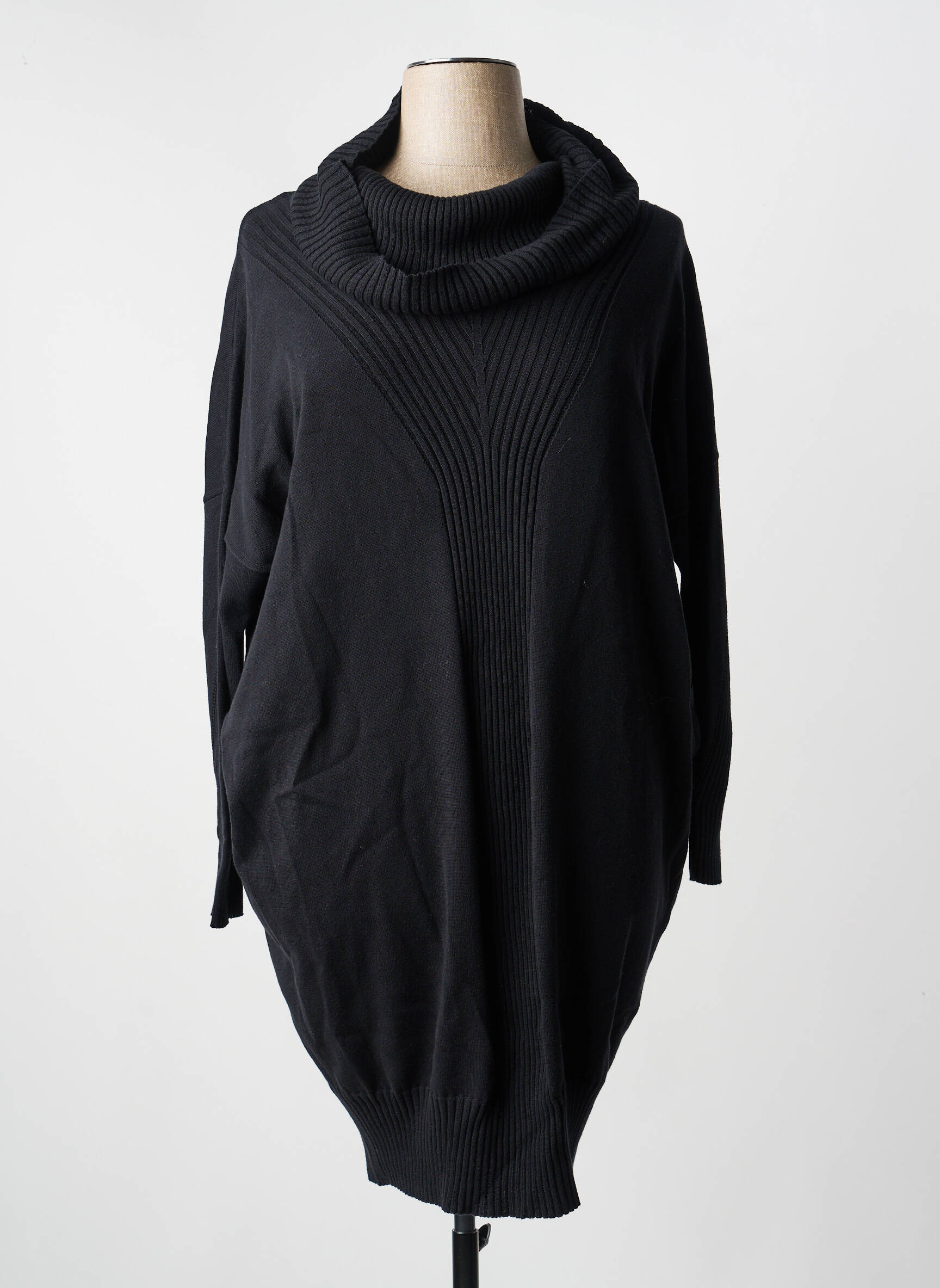 Robe pull col boule manches longues noir MARBLE femme