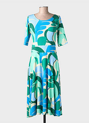 Robe mi-longue imprimé fantaisie manches courtes vert DANEFAE femme