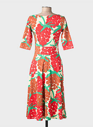 Robe mi-longue imprimé fantaisie manches courtes rouge DANEFAE femme