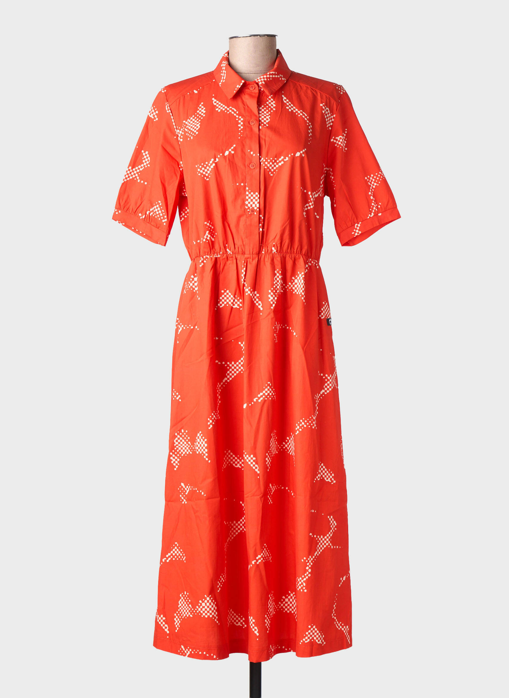 Robe mi-longue imprimé fantaisie manches courtes rouge DANEFAE femme