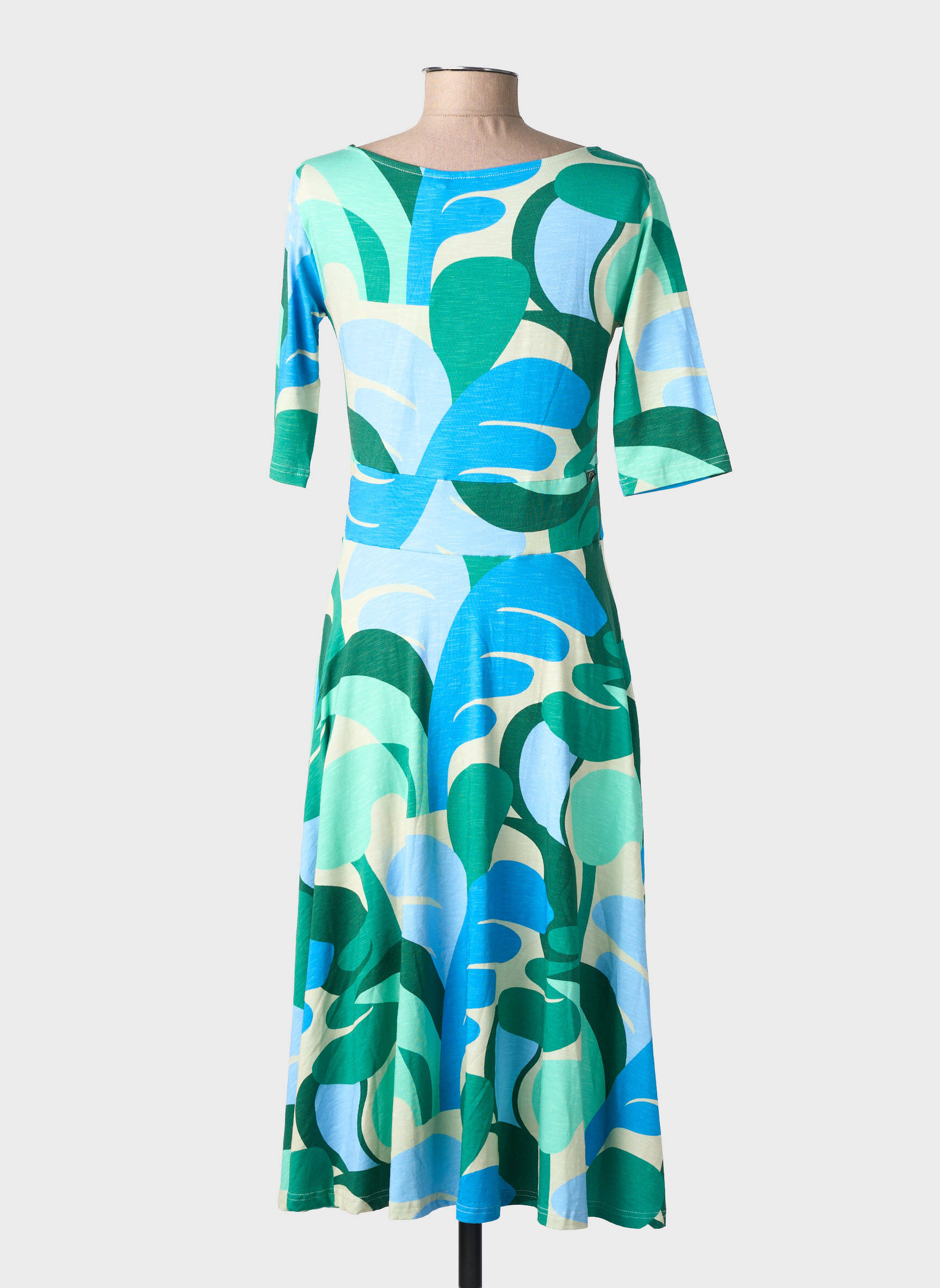 Robe mi-longue imprimé fantaisie manches courtes vert DANEFAE femme