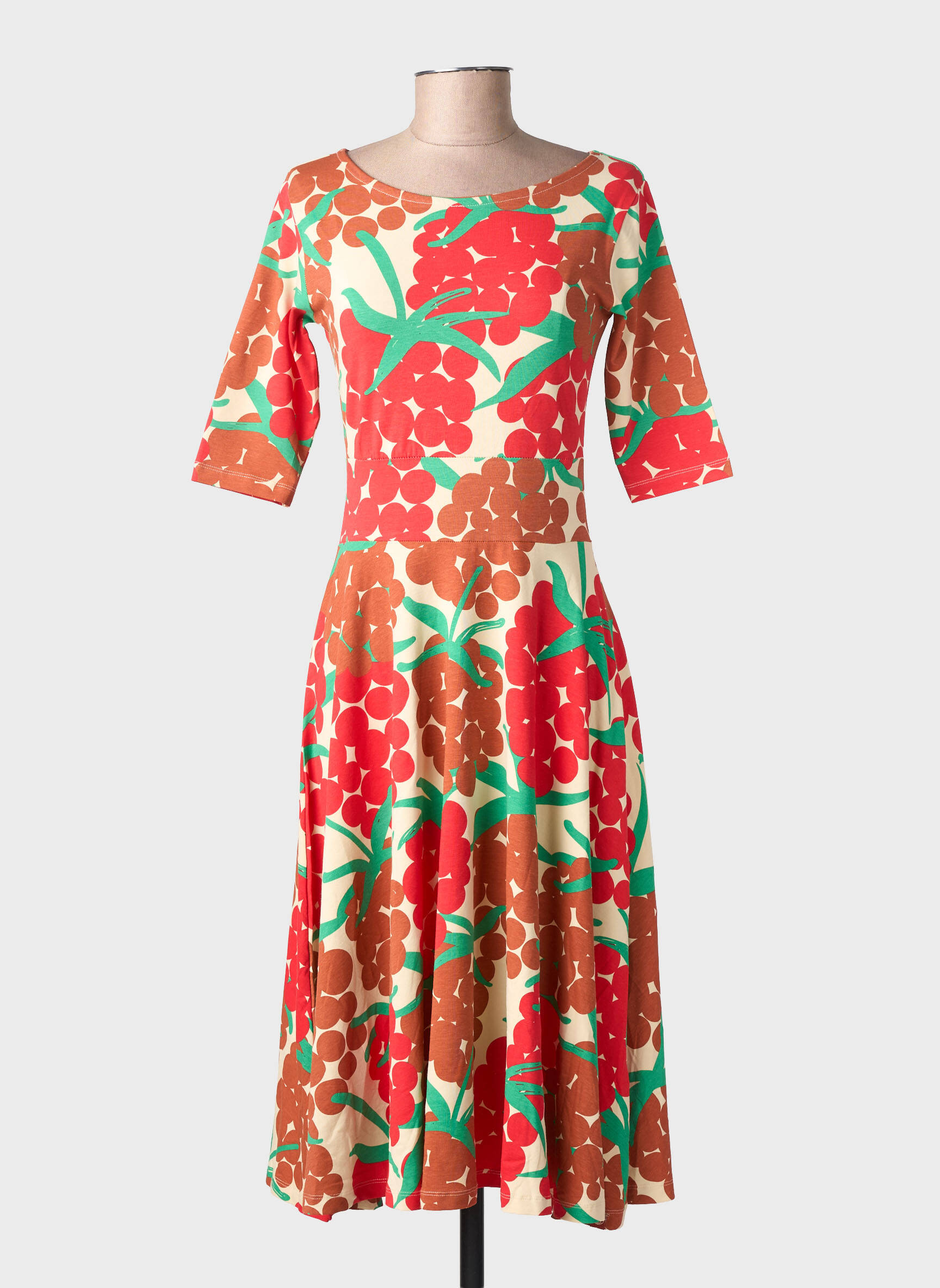 Robe mi-longue imprimé fantaisie manches courtes rouge DANEFAE femme