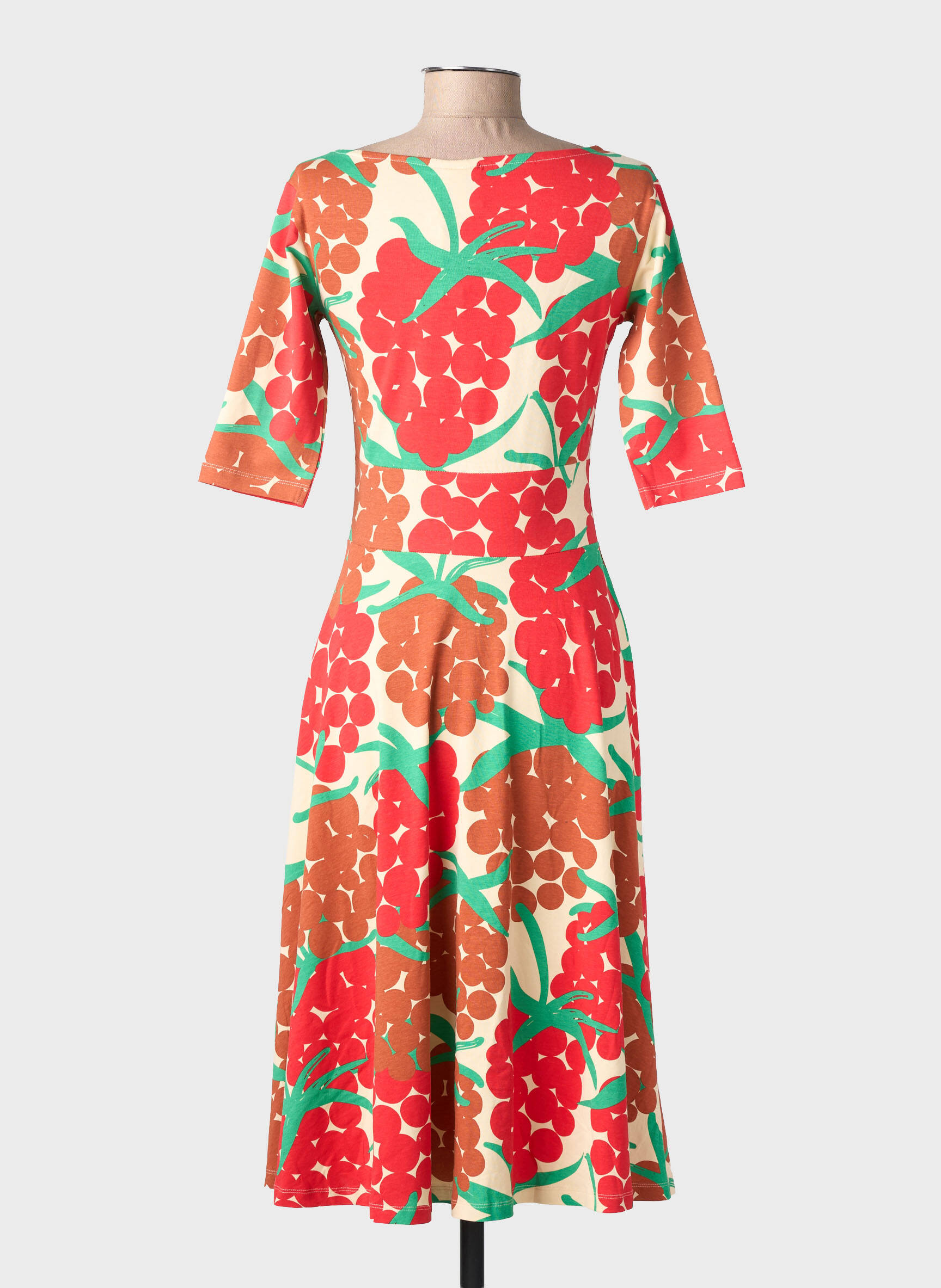 Robe mi-longue imprimé fantaisie manches courtes rouge DANEFAE femme