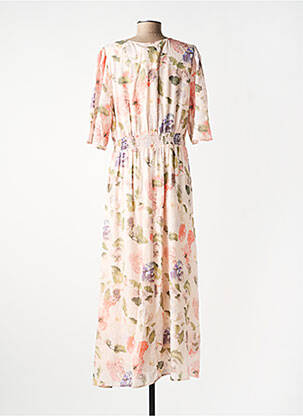 Robe longue tissage popeline manches courtes beige CREAM femme