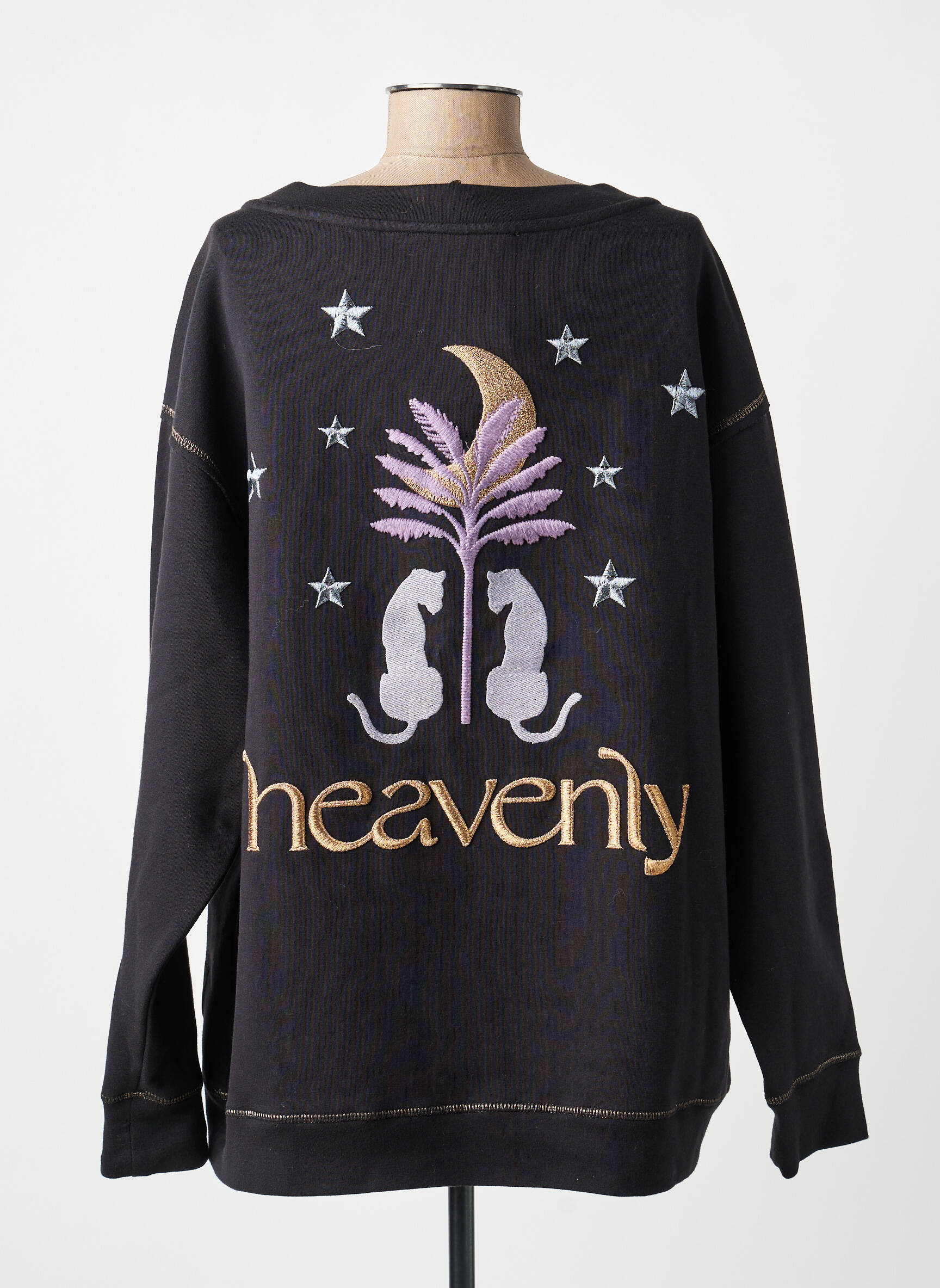 Sweat-shirt broderie manches longues noir YIPPIE HIPPIE femme