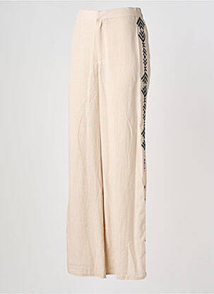 Pantalon droit fermeture zippée sous rabat avec crochet taille normale beige LA PETITE ETOILE femme