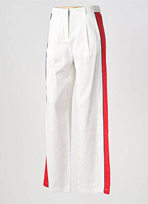 Pantalon droit fermeture zippée sous rabat avec crochet taille haute blanc LA PETITE ETOILE femme