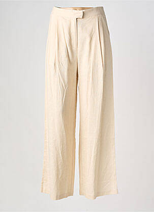 Pantalon large fermeture zippée sous rabat avec crochet taille haute beige LA PETITE ETOILE femme