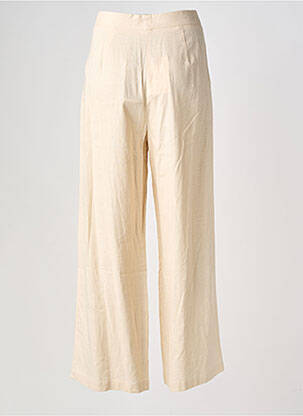 Pantalon large fermeture zippée sous rabat avec crochet taille haute beige LA PETITE ETOILE femme