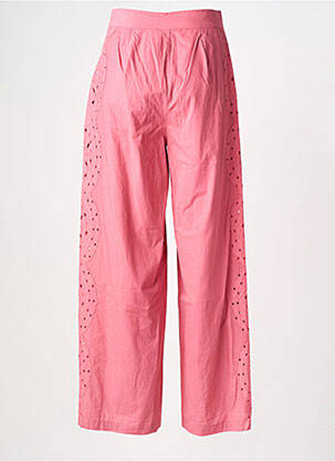 Pantalon flare fermeture zippée sous rabat avec crochet taille haute rose LA PETITE ETOILE femme