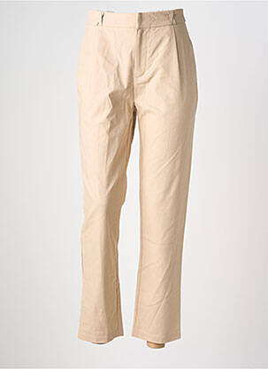 Pantalon droit fermeture zippée sous rabat boutonné beige ANDY & LUCY femme