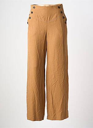 Pantalon large fermeture zip latéral taille haute marron YUKA femme