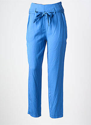 Pantalon droit tissage popeline taille haute bleu YUKA femme