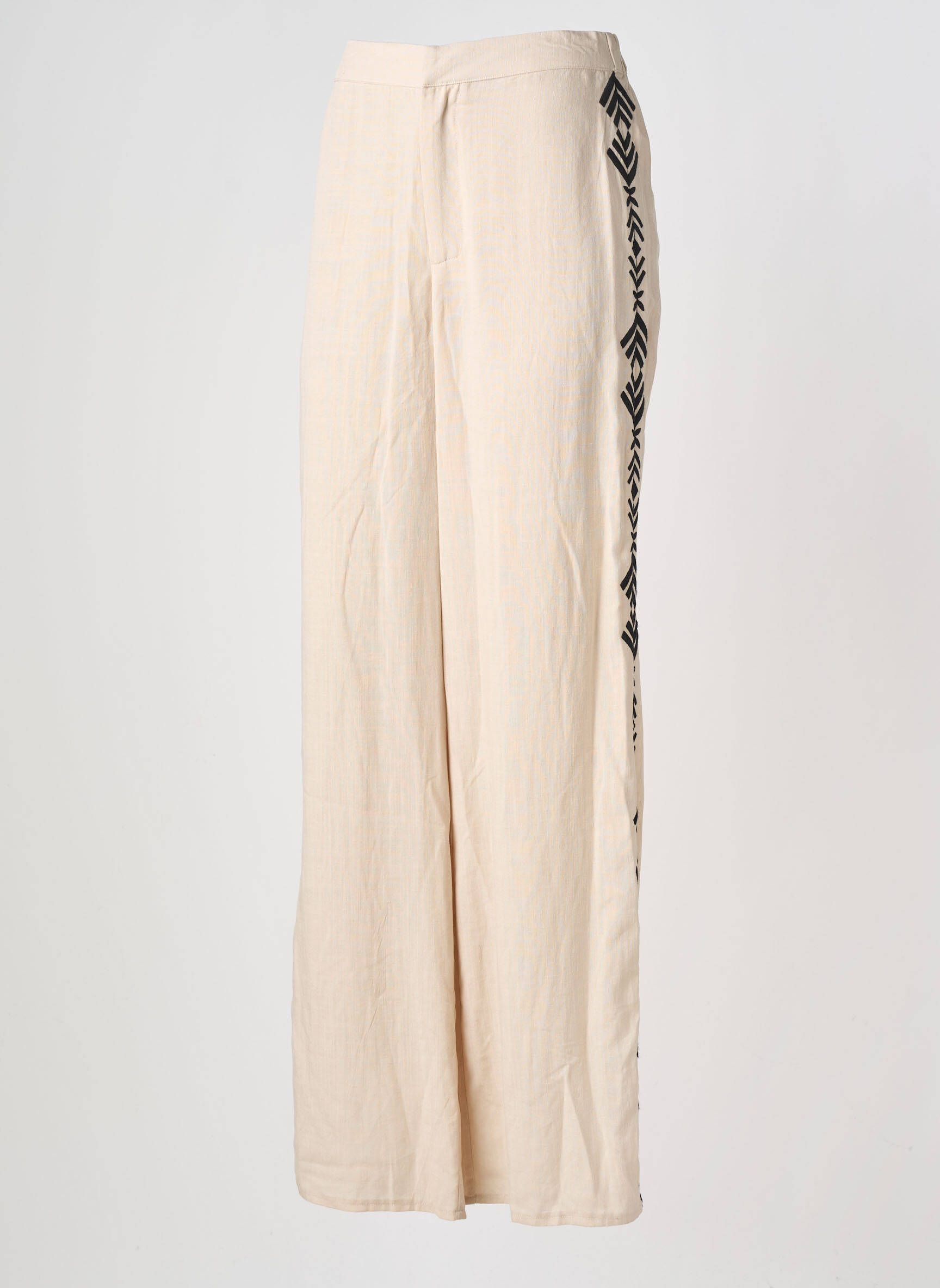 Pantalon droit fermeture zippée sous rabat avec crochet taille normale beige LA PETITE ETOILE femme
