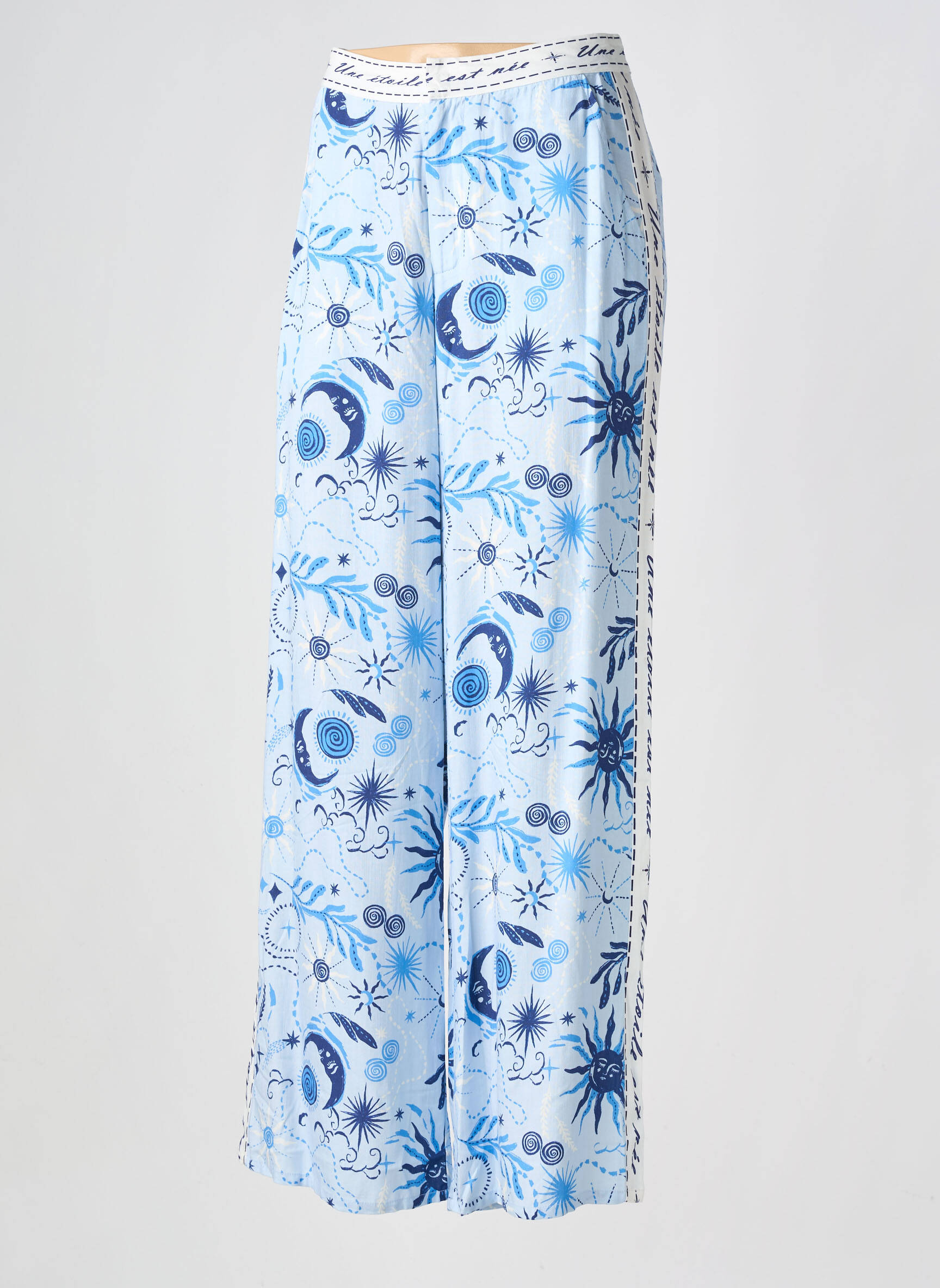 Pantalon droit fermeture zippée sous rabat avec crochet taille normale bleu LA PETITE ETOILE femme